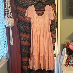 Madewell pink gingham midi dress